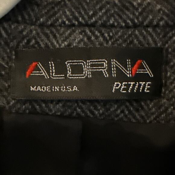 Alorna Vintage 80's Herringbone Double Breasted Coat Large Petite 3/4 Length USA - Picture 3 of 7